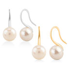 2er Set - Weiße Süßwasser Perle Ohrhänger, Nickelfreies Messing, Silber und Goldfarben