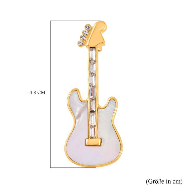 Weiße Muschelkernperle, Weißer Kristall Brosche  Std Gelb image number 4