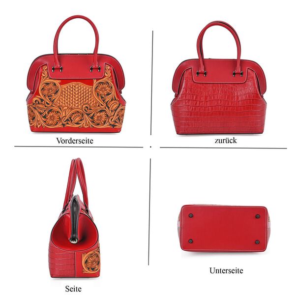 Grand Pelle  - Echtleder Handtasche, 28 x 25 x 15 cm, rot image number 5