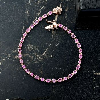 D joy Ilakaka Rosa Saphir (Fissure gef&uuml;llt) Armband ca. 19 cm 925 Silber 750 Ros&eacute;gold Vermeil ca. 7,08 ct.