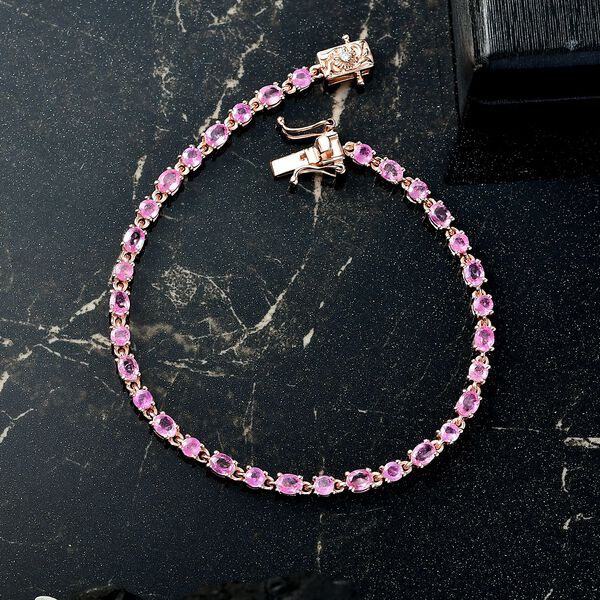 D joy Ilakaka Rosa Saphir (Fissure gef&uuml;llt) Armband ca. 19 cm 925 Silber 750 Ros&eacute;gold Vermeil ca. 7,08 ct. image number 2