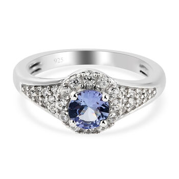 Tansanit und Zirkon Ring 925 Silber platiniert (Gr&ouml;&szlig;e 16.00) ca. 0,92 ct