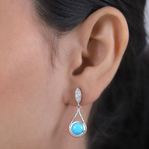 Natürlicher Sleeping Beauty Türkis Ohrhänger 925 Silber platiniert 2.11 ct  image number 3