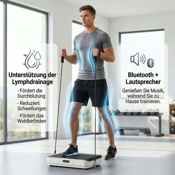 LIVMORE Vibrationsplatte Trainingsger&auml;t mit Fernbedienung, LED Display, Wei&szlig; image number 3