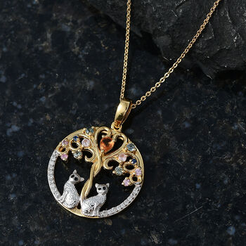 D'Joy Mehrfarbig Saphir Schmuckset ca. 50 cm 925 Silber Rhodiniert, 925 Silber Rhodiniert und 750 Gelbgold Vermeil ca. 0,72 ct.