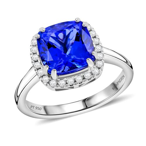 Rhapsody AAAA Tansanit, Weißer Diamant Ring 950 Platin (Größe 16.50) ca. 4,00 ct image number 0