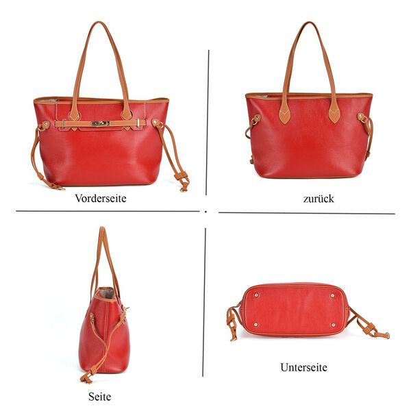 Hochwertige Echtleder Handtasche, rot image number 4