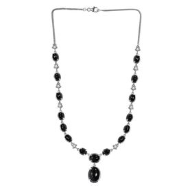 Schwarz Stern Diopsid Halskette ca. 45 cm 925 Silber platiniert ca. 56,73 ct.