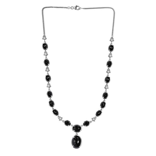 Schwarz Stern Diopsid Halskette ca. 45 cm 925 Silber platiniert ca. 56,73 ct.