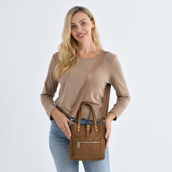 Nylon Crossbody Tasche, 22x23x9 cm, Gold image number 2