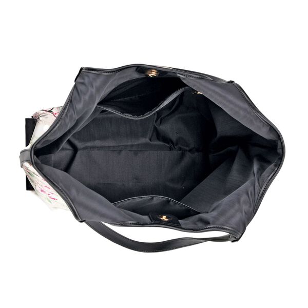 LA MAREY Brokat Handtasche aus Seide und Echtleder, 34x35x11,5cm, Wei&szlig; mit lila Blumen image number 5