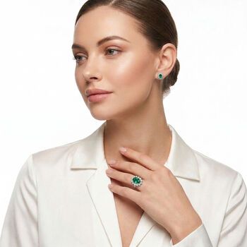 LUXURIANT AAA Labor kolumbianischer Smaragd und Moissanit Ring und Ohrringe