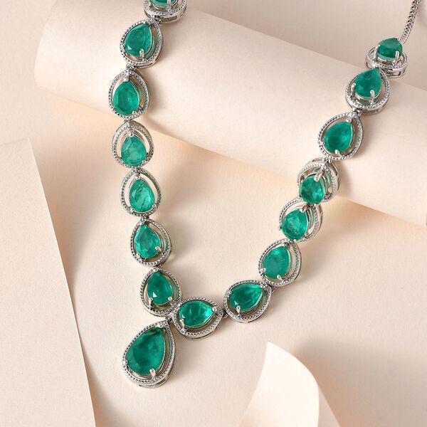 Smaragd-Quarz-Triplette Halskette, ca. 45 cm, 925 Silber platiniert, ca. 26.73 ct image number 2