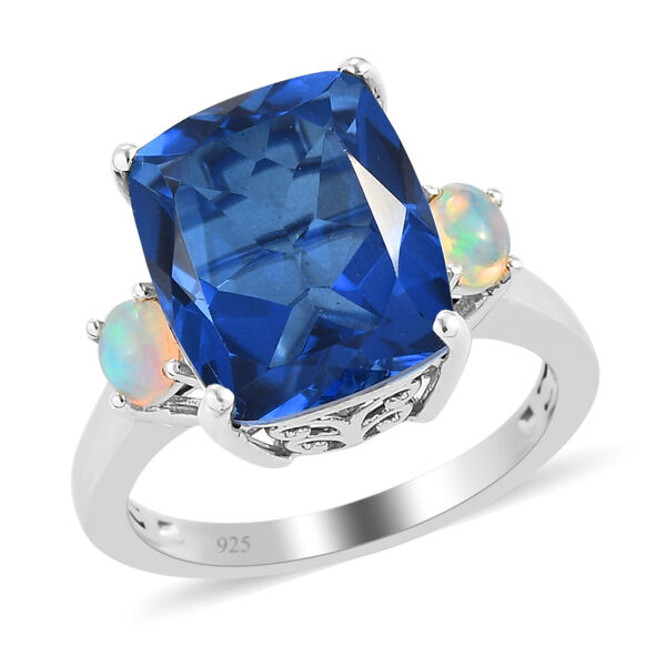 Ceylonfarbener Quarz und nat&uuml;rlicher, &auml;thiopischer Opal-Ring, 925 Silber platiniert - 6,05 ct.&nbsp; image number 4