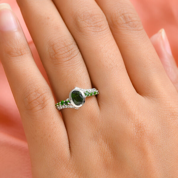 Nat&uuml;rlicher Chromdiopsid und ZirkonRing 925 Silber platiniert  ca. 1,18 ct image number 3