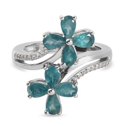 Grandidierit und Zirkon Bypass-Ring 925 Silber platiniert (Größe 16.00) ca. 1,45 ct