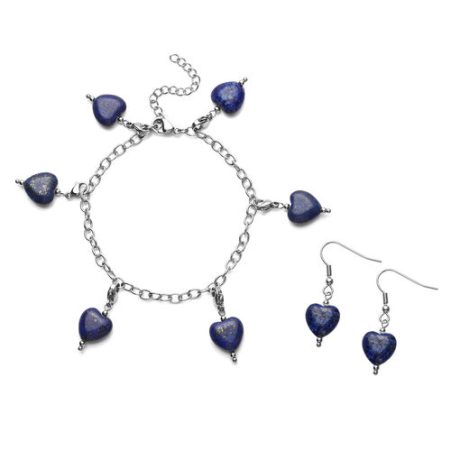 2er-Set, Lapislazuli-Ohrringe und Armband, 19 cm - 52,50 ct. image number 0