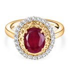 D’joy Afrikanischer Rubin (Fissure gefüllt), Weißer Zirkon Ring 925 Silber 750 Gelbgold Vermeil (Größe 19.00) ca. 4,56 ct