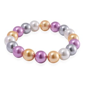 Lila, goldenes, silbernes und weißes Muschelkernperlen-Armband