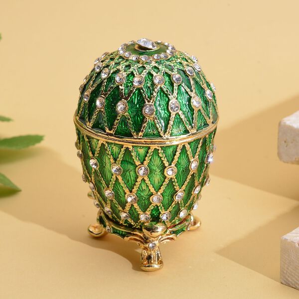 Tablettend&ouml;schen mit wei&szlig;en Kristallen, emailliert, Gr&uuml;n, 4x6,5 cm image number 2