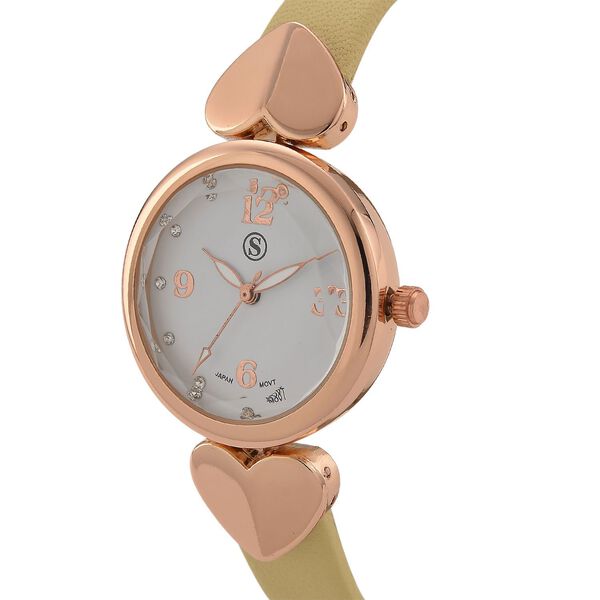 STRADA Uhr mit PC21S Japan-Uhrwerk, Edelstahl-Mesh-Armband, Ros&eacute;goldfarben mit Kristallzifferblatt, Aprikose image number 3