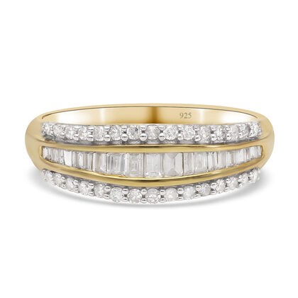 Diamant-Ring, 925 Silber Gelbgold Vermeil (Größe 17.00) ca. 0,50 ct