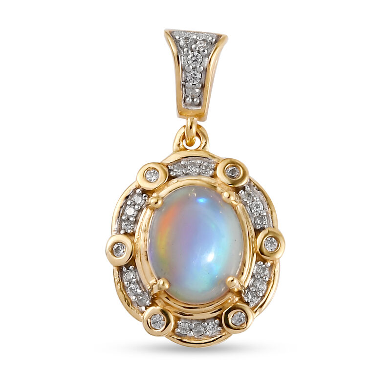 Natürlicher, äthiopischer Opal und Zirkon-Halo-Anhänger in Silber image number 0