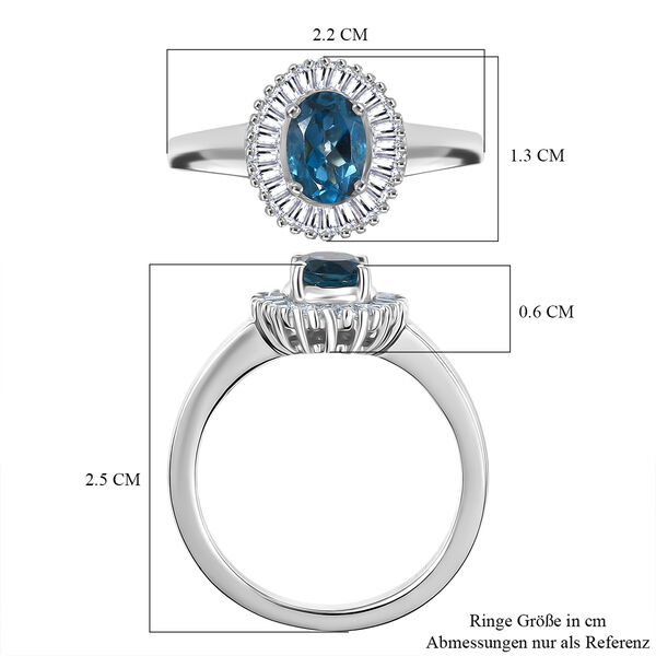 D'Joy London Blau Topas, Moissanit Ring 925 Silber rhodiniert (Gr&ouml;&szlig;e 18.00) ca. 1.42 ct image number 7