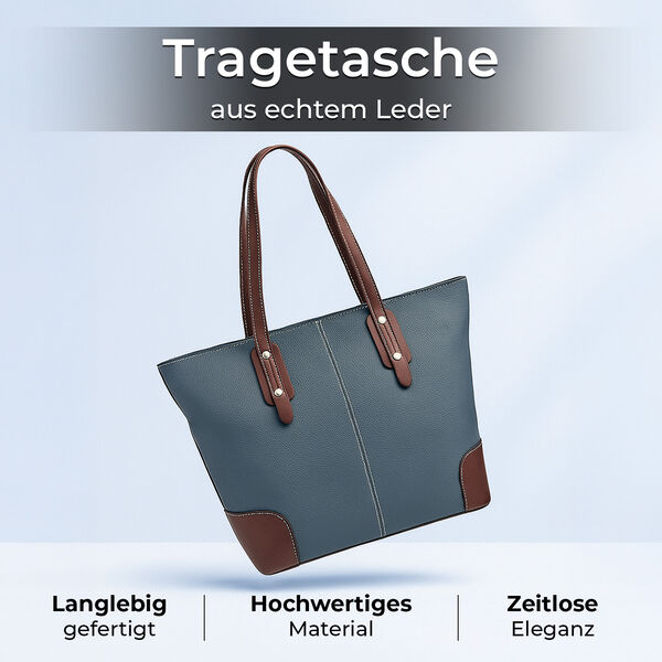 Echtleder Modische, geräumige Kontrastfarbene Tasche, 33x13x29 cm, Teal image number 2