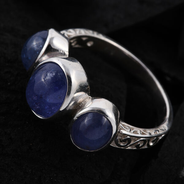 Royal Bali Kollektion - Tansanit 3 Stein Ring 925 Silber image number 2