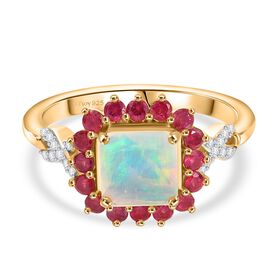 D'Joy Nat&uuml;rlicher, &auml;thiopischer Welo Opal, Niassa Rubin und Moissanit Ring - 1,84 ct.