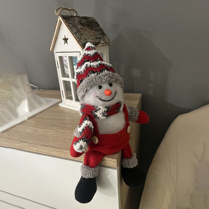 Sitzender Schneemann mit LED lichter, 25 cm, 3AAA (nicht inkl.), Weiß