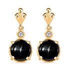 Schwarze Stern Diopsid, Weiße Zirkon Ohrringe, 925 Silber vergoldet ca. 6.04 ct