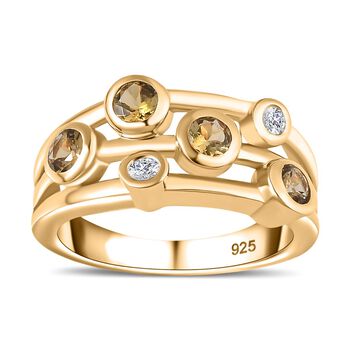 AA Nat&uuml;rlicher goldener Tansanit, Wei&szlig;er Zirkon Ring 925 Silber 750 Gelbgold Vermeil (Gr&ouml;&szlig;e 17.00) ca. 0,55 ct