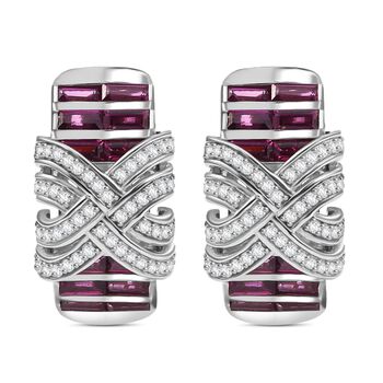 GP Art Deco Kollektion -  Rhodolith Granat, Kanchanaburi Blauer Saphir Ohrringe 925 Silber rhodiniert ca. 4.93 ct