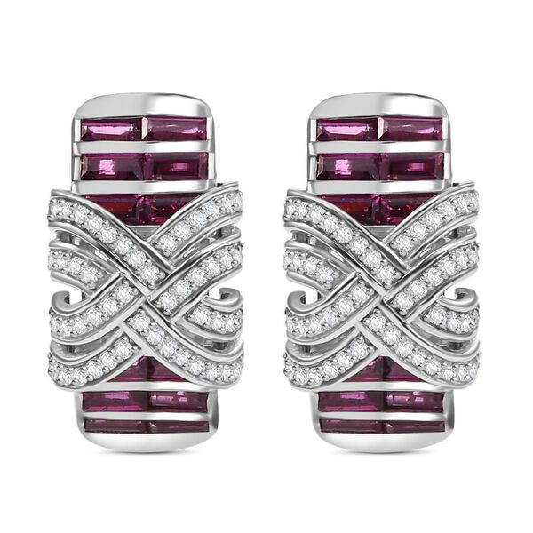 GP Art Deco Kollektion -  Rhodolith Granat, Kanchanaburi Blauer Saphir Ohrringe 925 Silber rhodiniert ca. 4.93 ct