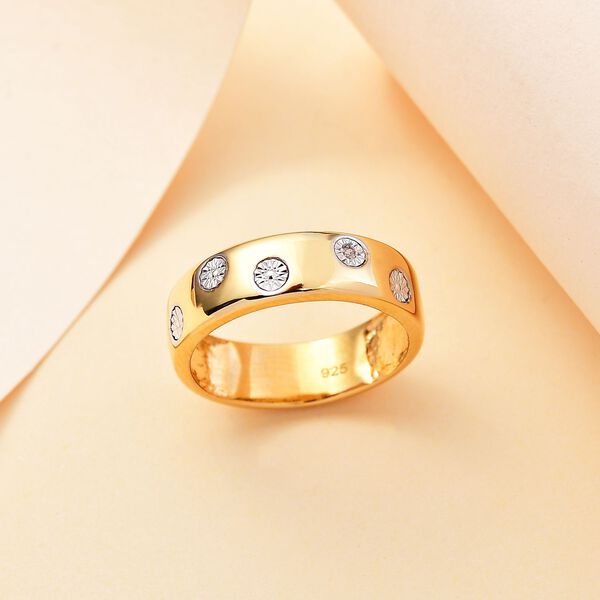 Wei&szlig;er Diamant Ring 925 Silber 750 Gelbgold Vermeil (Gr&ouml;&szlig;e 18.00) image number 2