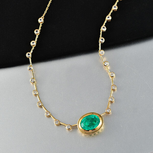 EVER TRUE Smaragd-Quarz Triplette, Wei&szlig;er Topas Halskette ca. 50 cm Nickelfreies Messing ca. 13,76 ct. image number 1