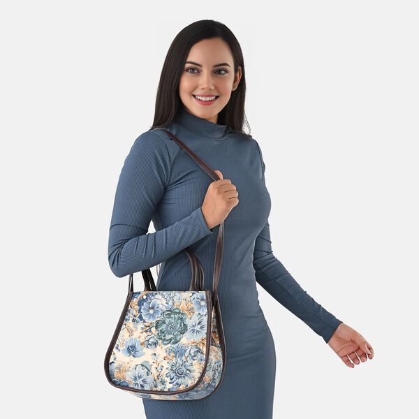 2er Set - Handtasche und Geldb&ouml;rse, Baumwolle, Blau Floral image number 3