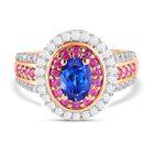 Tansanit und rosa Saphir-Ring, 925 Silber Roségold Vermeil (Größe 20.00) ca. 2.01 ct