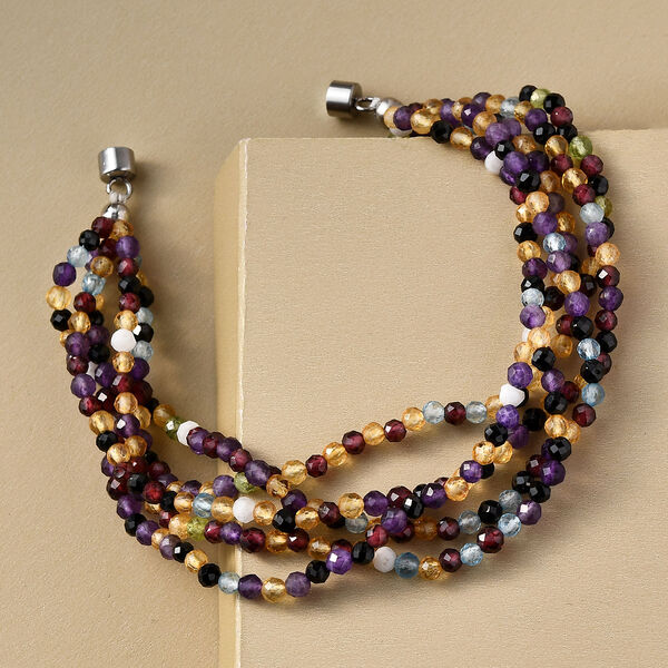 Schwarzes Spinell und afrikanisches Amethyst-Armband, ca. 19 cm, Edelstahl, ca. 58,95 ct image number 2