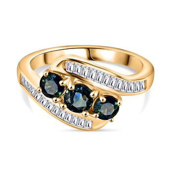 Gr&uuml;ner Saphir Ring 925 Silber 750 Gelbgold Vermeil (Gr&ouml;&szlig;e 17.00) ca. 2,31 ct