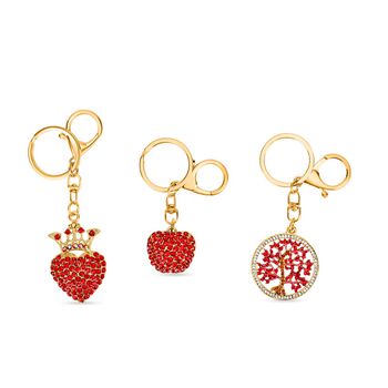 3er Set Glitzernde Schl&uuml;sselanh&auml;nger - Apfel, Baum und Herz - Strassbesetzt und Hochwertig