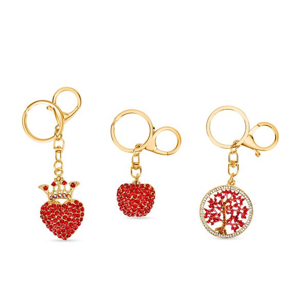 Set aus 3 Schl&uuml;sselanh&auml;ngern, Apfel, Baum, Herz