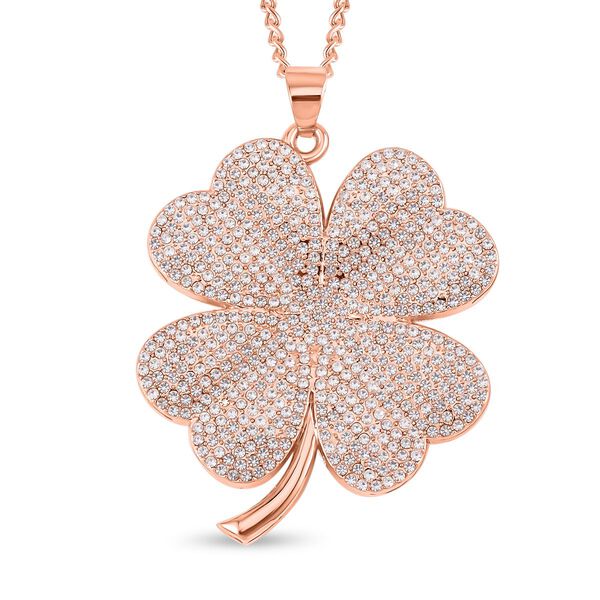 Kristall-Kleeblatt-Anh&auml;nger mit 73cm Kette in Ros&eacute;goldton