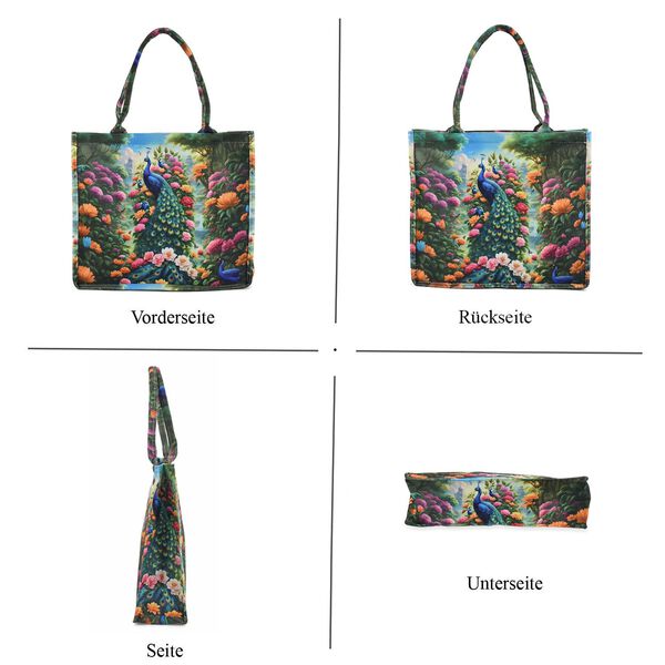 Pfau Muster Set, Shopper 40x12x35cm und Handy-Umh&auml;ngetasche 20x10,92x1,98cm, Mehrfarbig image number 4