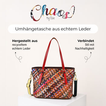 Chaos by Elsie multifunktionale Crossbody- und Schultertasche aus echtem Leder, Multicolor mit gewebtem Muster, RFID-Schutz und Mini-Taschenlampe, 35x14x27 cm