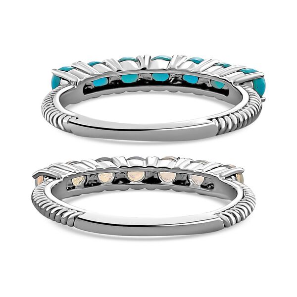 2er Set - Sleeping Beauty Türkis und natürlicher, äthiopischer Opal Ring, Edelstahl, ca. 1,44 ct image number 7