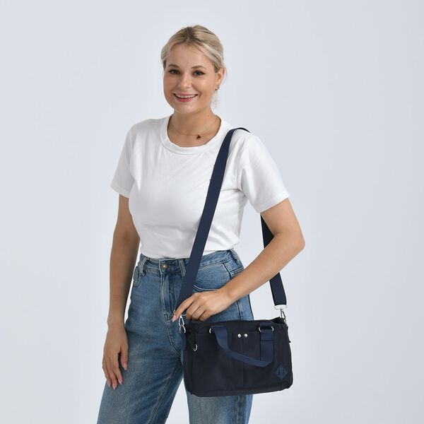 Crossbody Tasche mit mehreren Rei&szlig;verschlussf&auml;chern, abnehmbarem Schulterriemen und Tragegriffen, 26x11x20cm, Dunkelblau image number 3