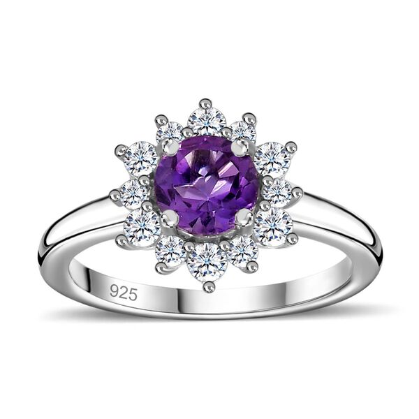 AA Natürlicher, Marokkanischer Amethyst, Weißer Zirkon Ring, 925 Silber platiniert, (Größe 20.00) ca. 1.26 ct image number 4